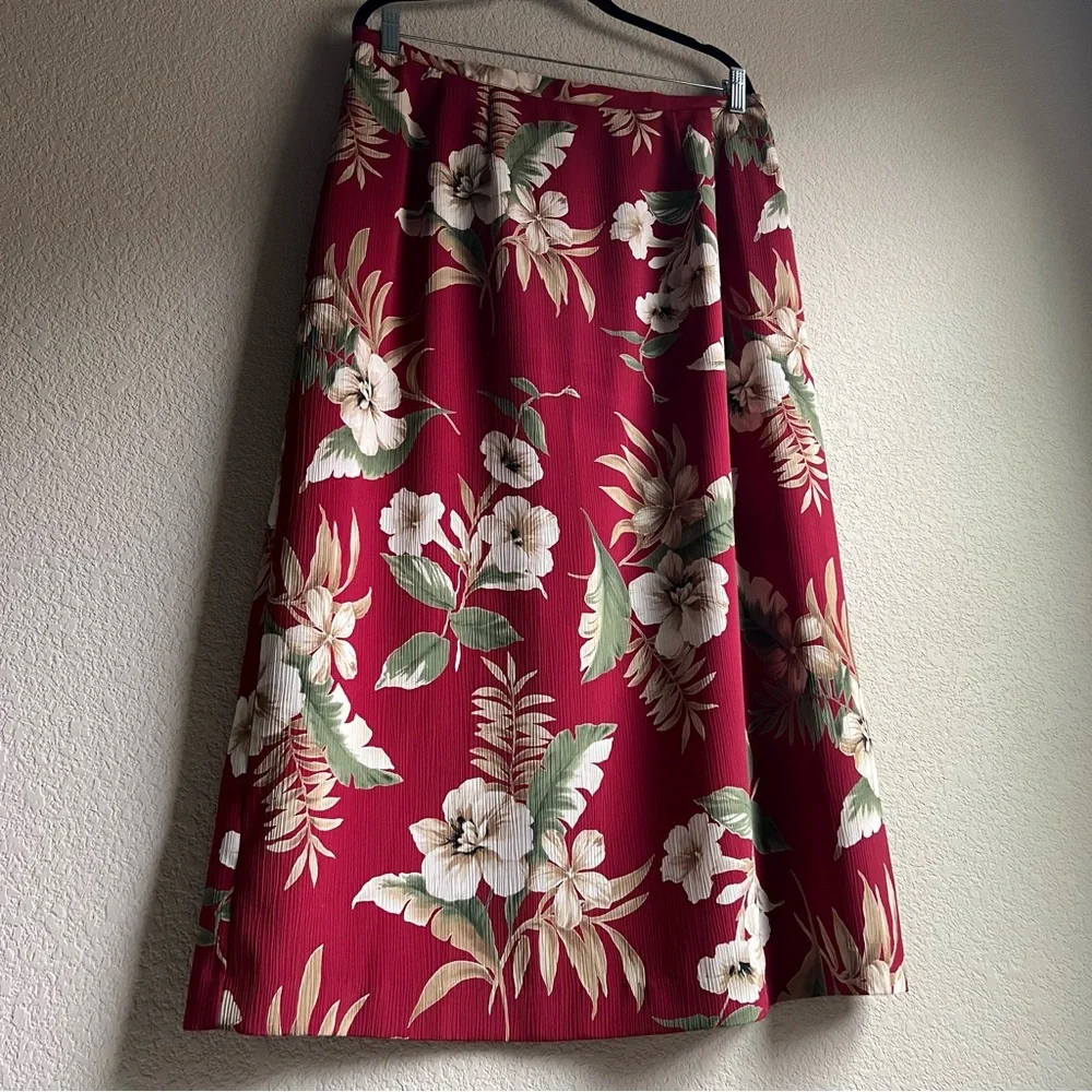 Vintage Alfred Dunner Hawaiian Red Tropical Print Midi skirt, size 18W